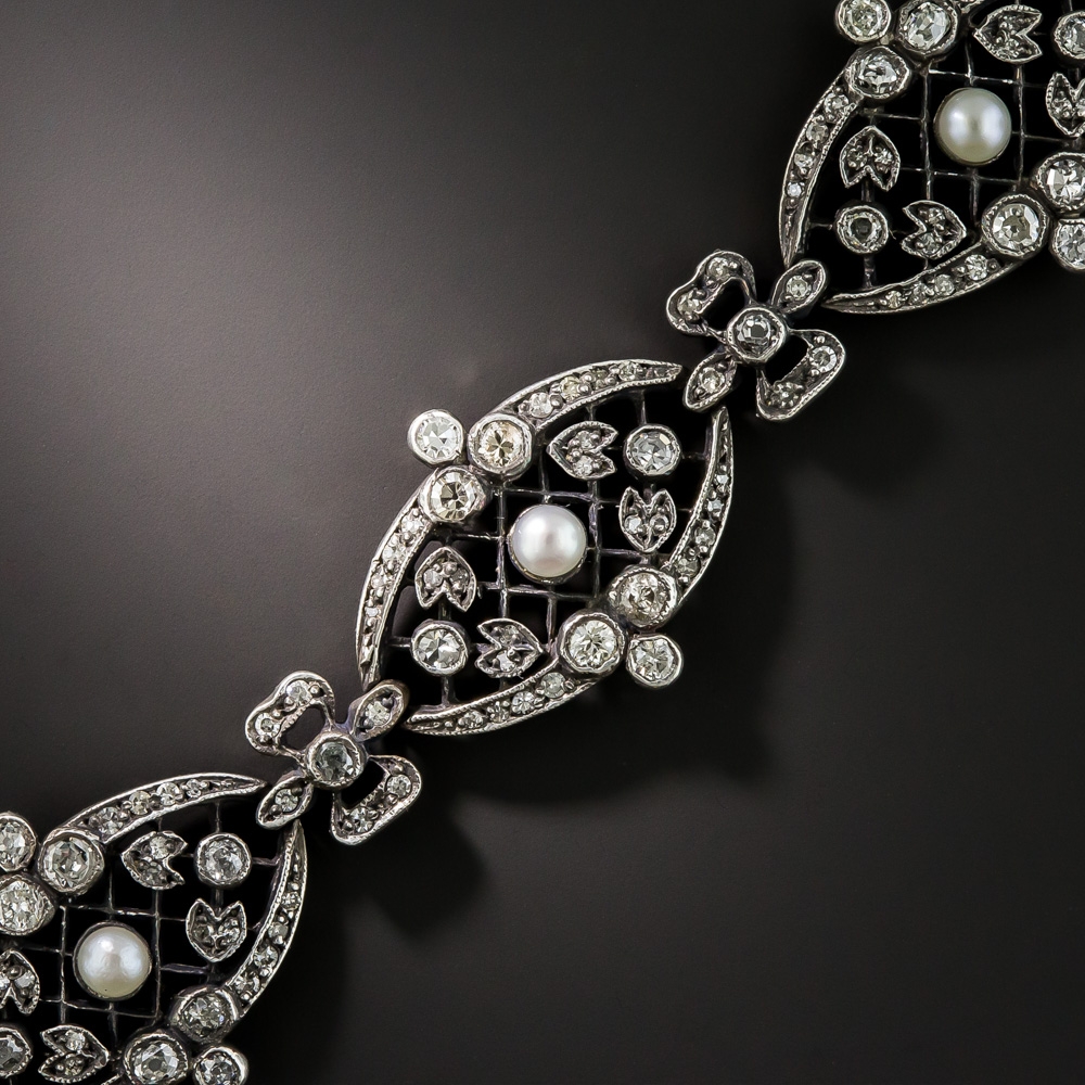 Edwardian Diamond and Pearl Bracelet