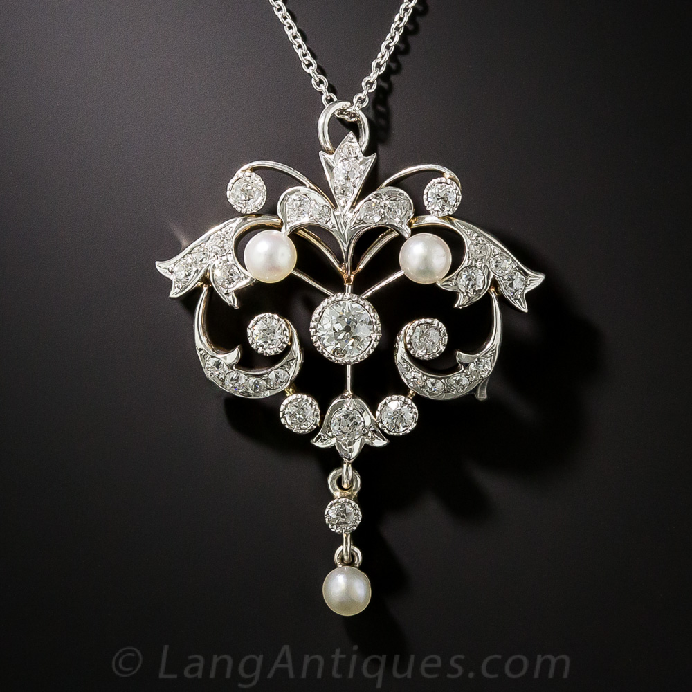 Edwardian Diamond and Pearl Lavaliere