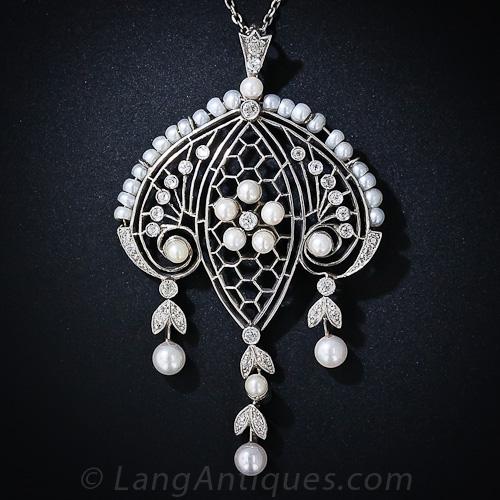 Edwardian Diamond and Pearl Necklace