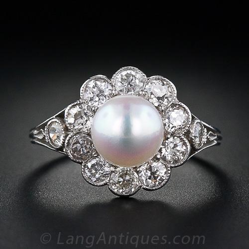 Edwardian Diamond and Pearl Ring