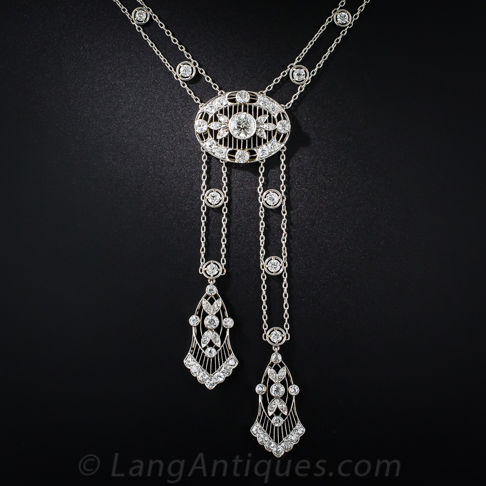 Edwardian Diamond and Platinum Negligee Necklace