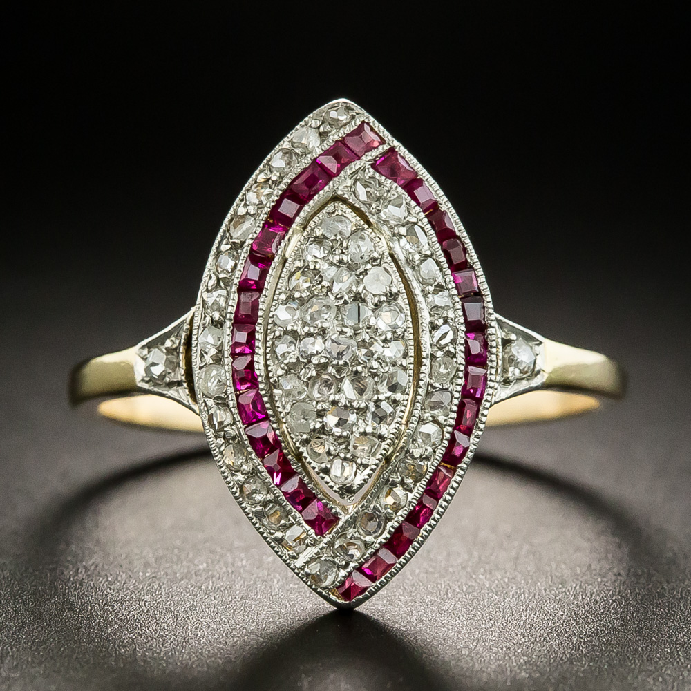 Edwardian Diamond and Ruby Dinner Ring