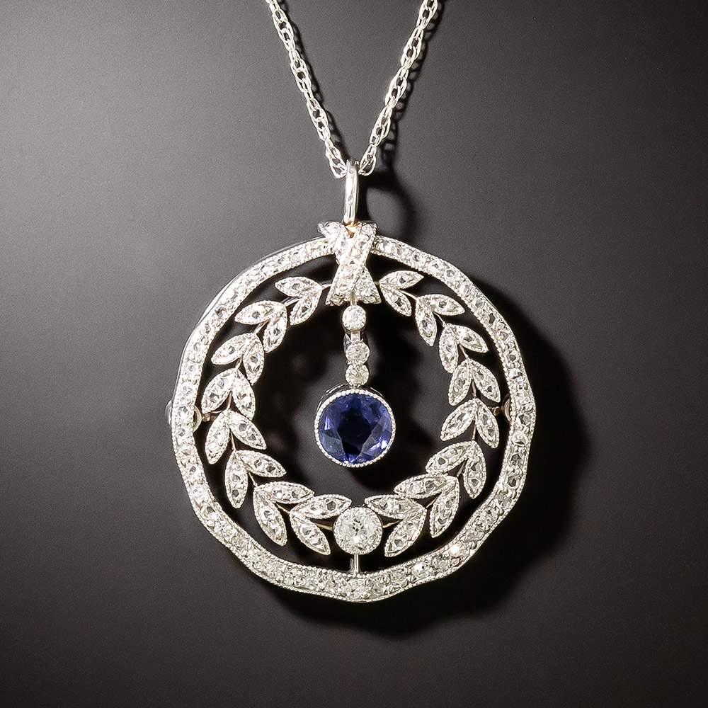 Edwardian Diamond And Sapphire Wreath Necklace