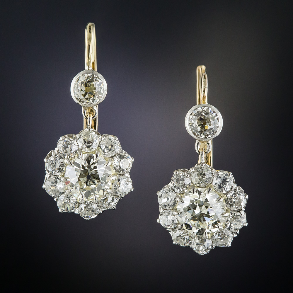 Edwardian Diamond Cluster Drop Earrings