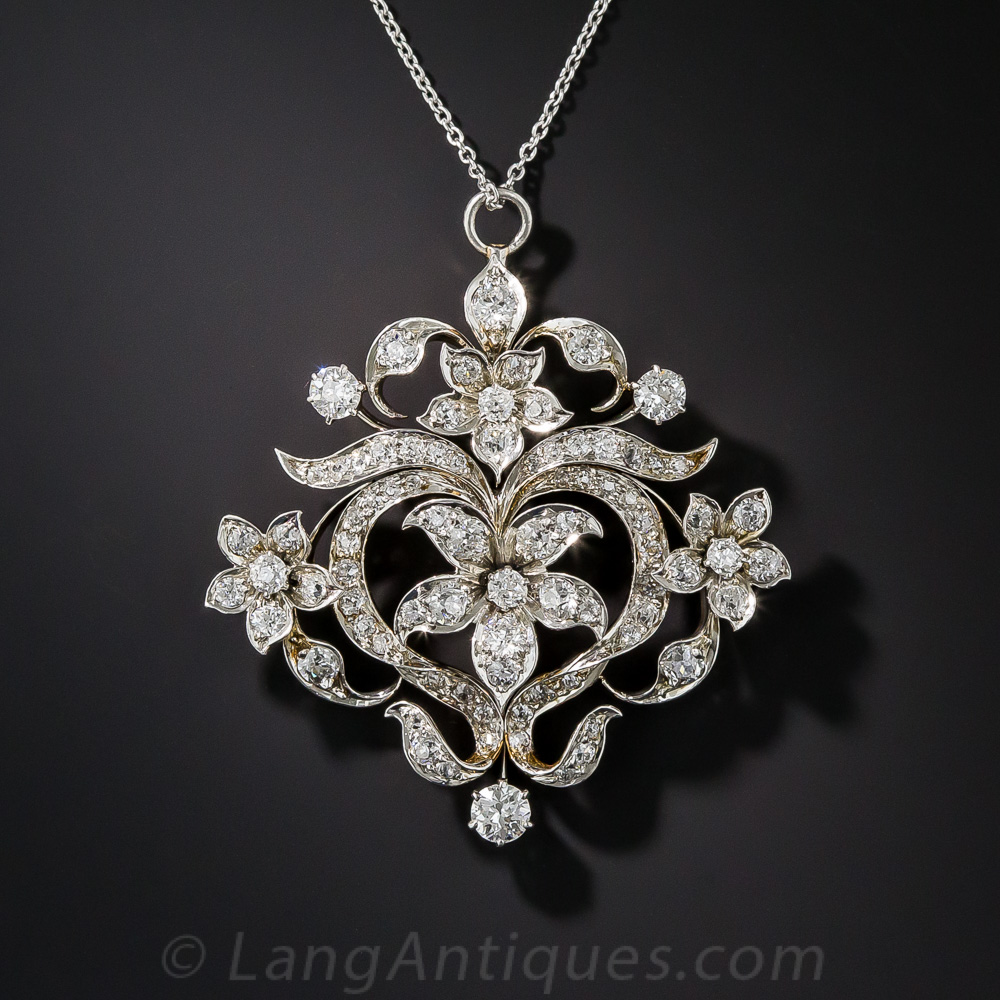 Edwardian Diamond Heart and Flower Pendant