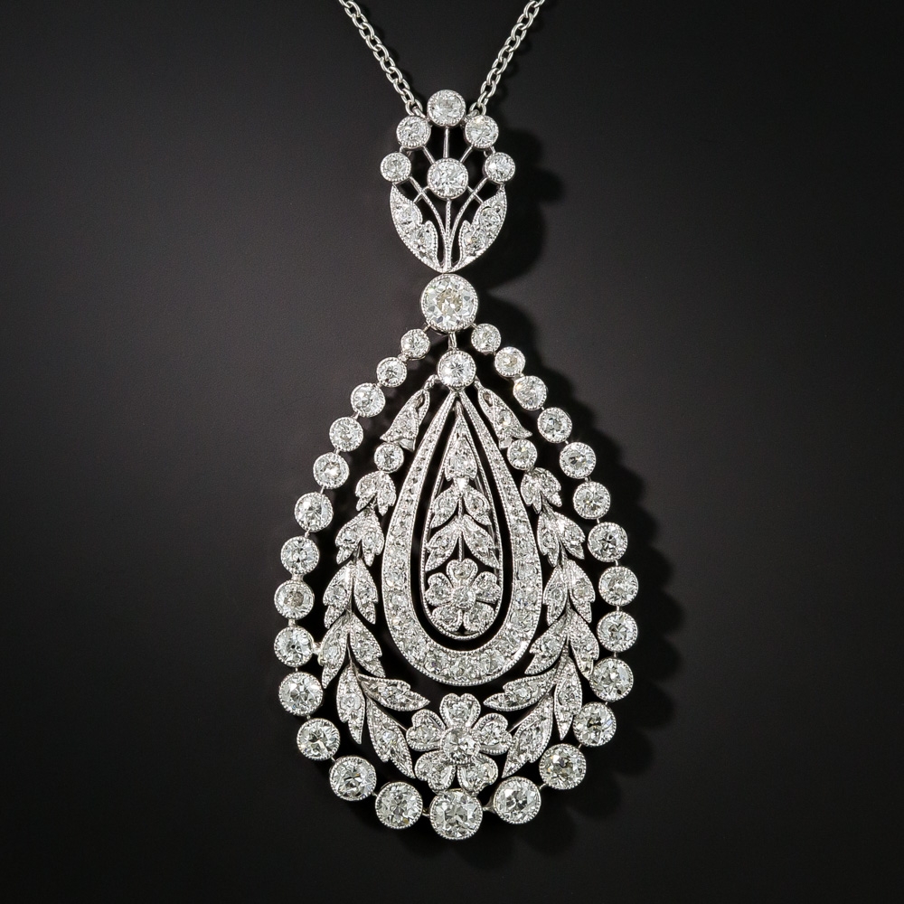 Edwardian Diamond Platinum Pendant Necklace