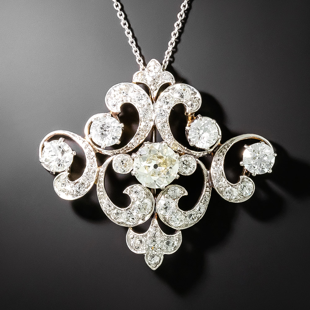 Edwardian Diamond Scroll Pendant