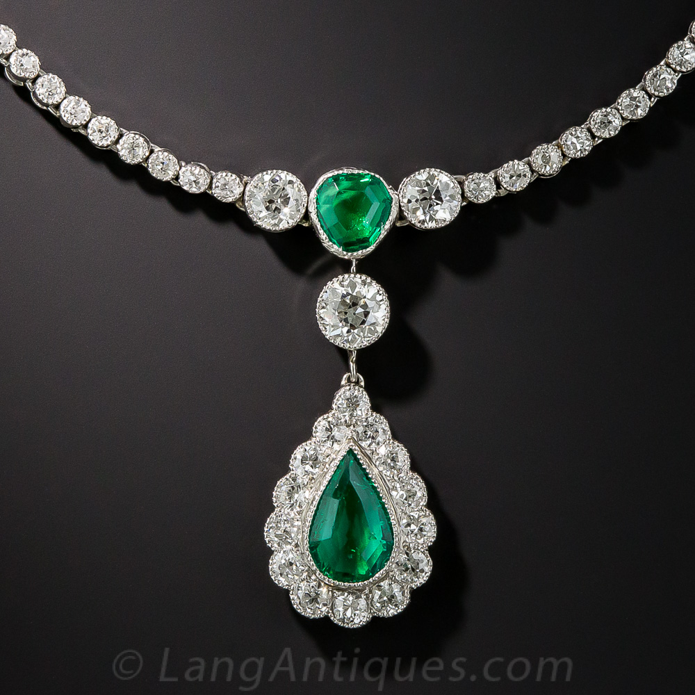 Edwardian Emerald and Diamond Drop Necklace