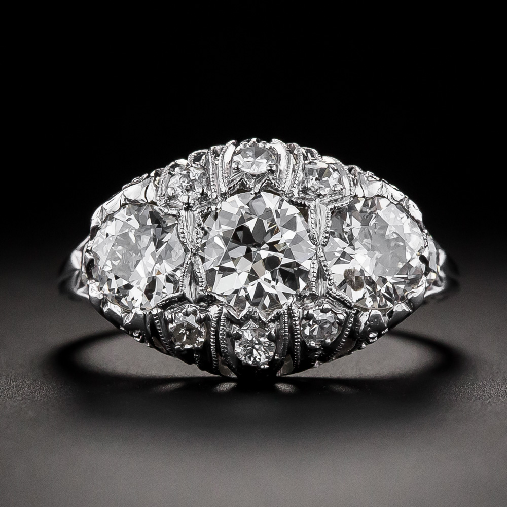 Edwardian Filigree Three-Stone Diamond Ring