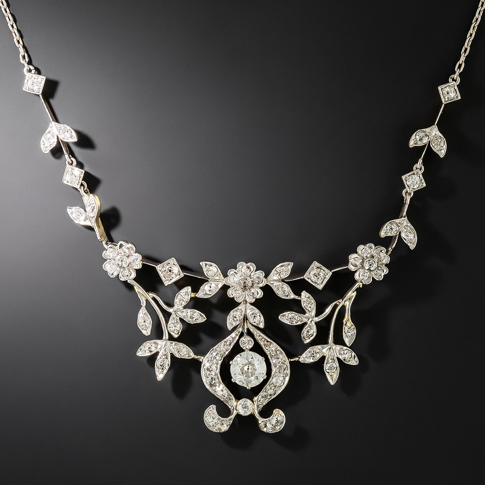 Solid 14K White Gold Fancy Diamond Necklace TN10794