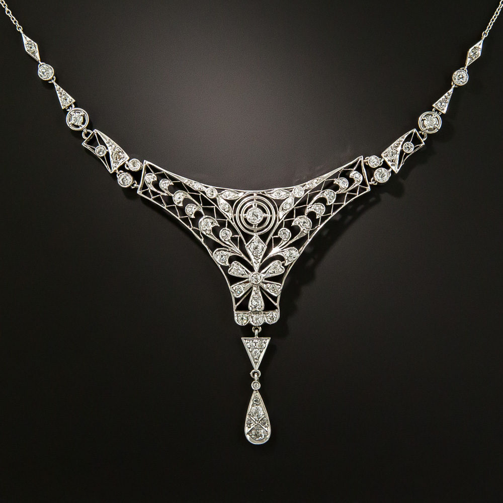 Edwardian Foliate Motif Diamond Necklace