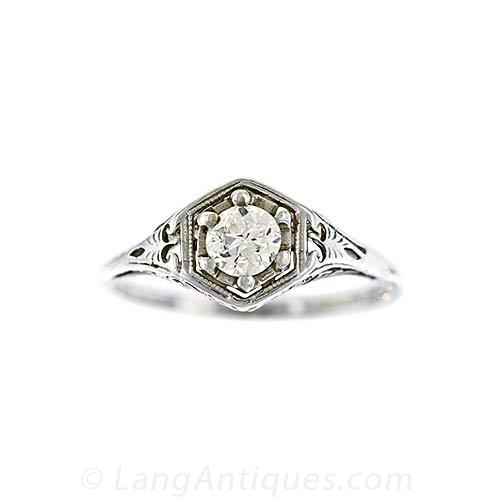Edwardian Foliate Motif Diamond Ring