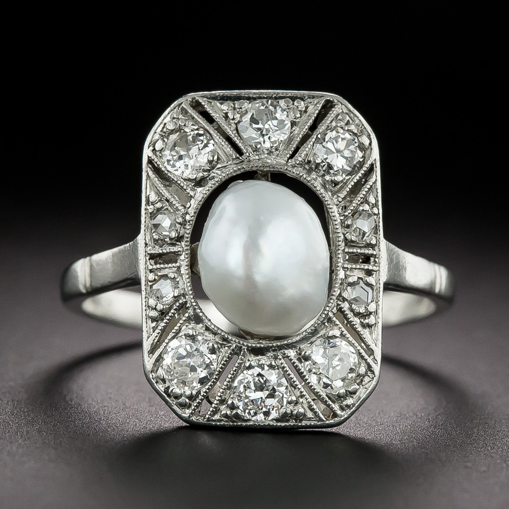 Edwardian Natural Freshwater Pearl and Diamond Ring