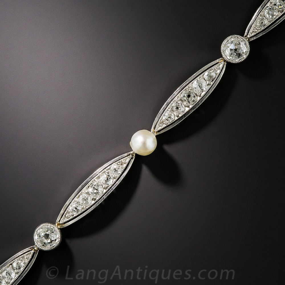 Edwardian Natural Pearl and Diamond Bracelet