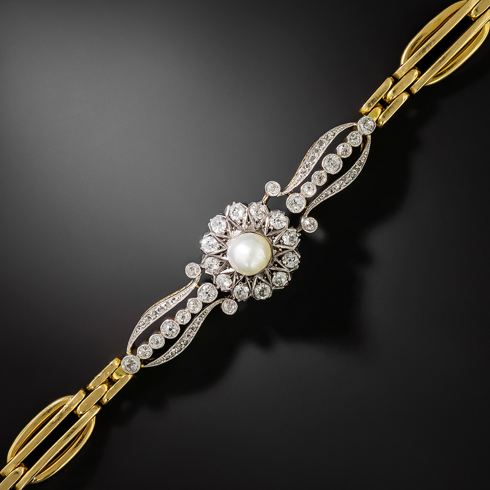 Edwardian Natural Pearl and Diamond Bracelet