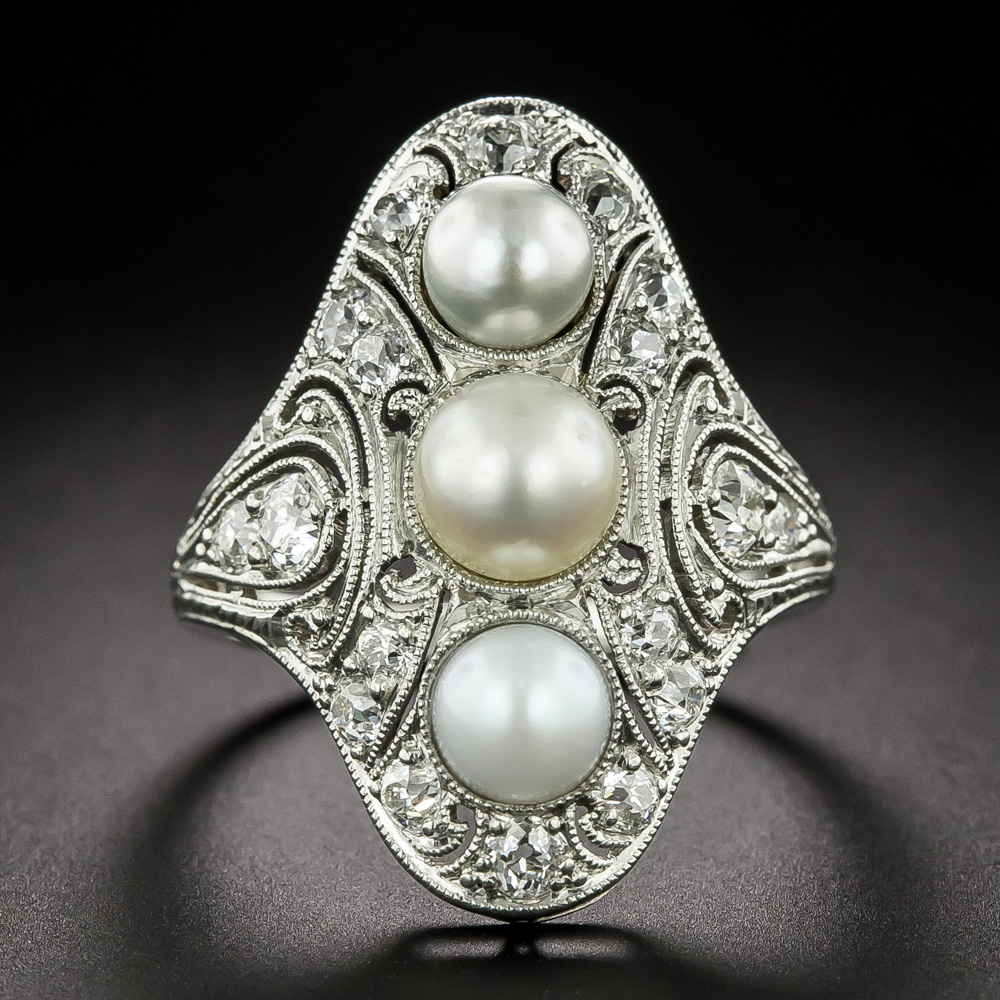 Edwardian Natural Pearl and Diamond Dinner Ring