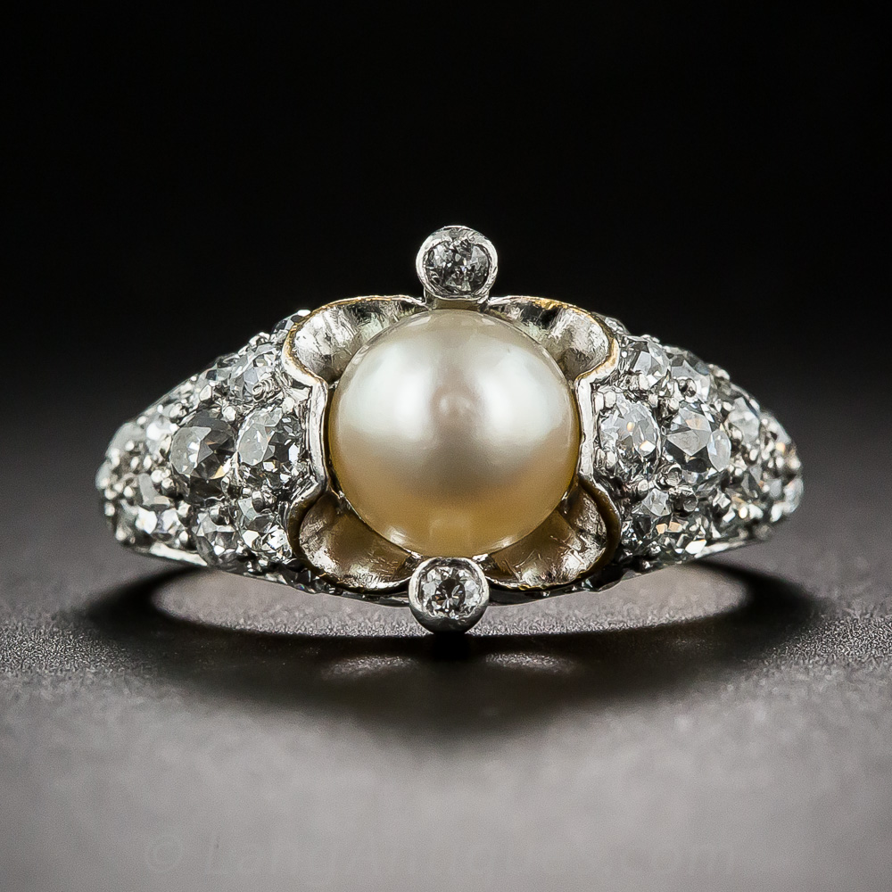 Edwardian Natural Pearl and Diamond Ring