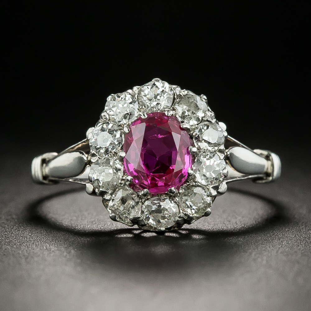 Edwardian No-Heat Burmese 1.00 Carat Ruby and Diamond Ring - GIA