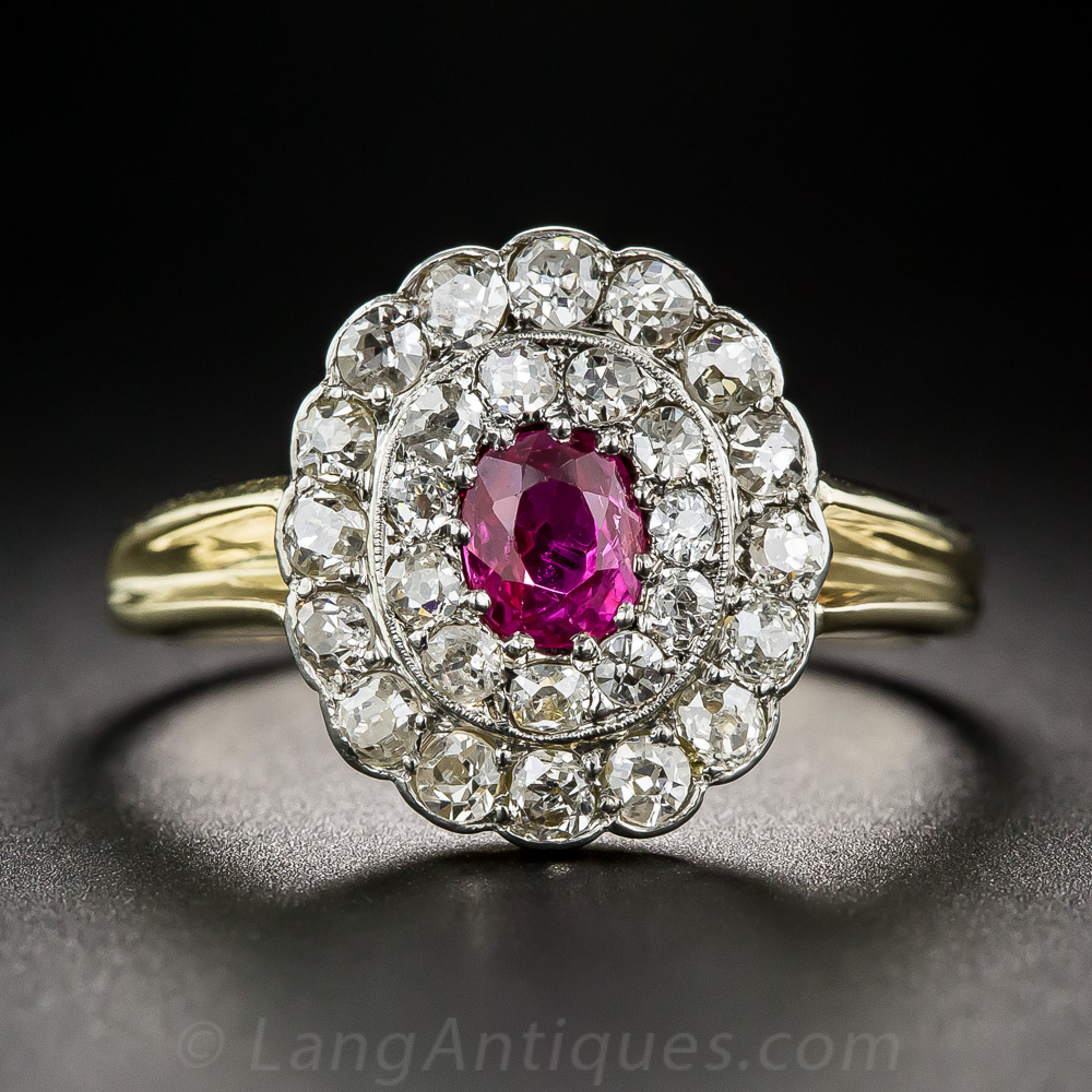 Edwardian No-Heat Deep Pink Sapphire and Diamond Ring