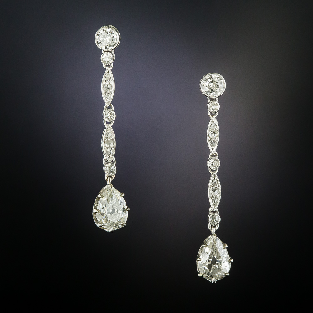 Edwardian Pear Shape Diamond Dangle Earrings