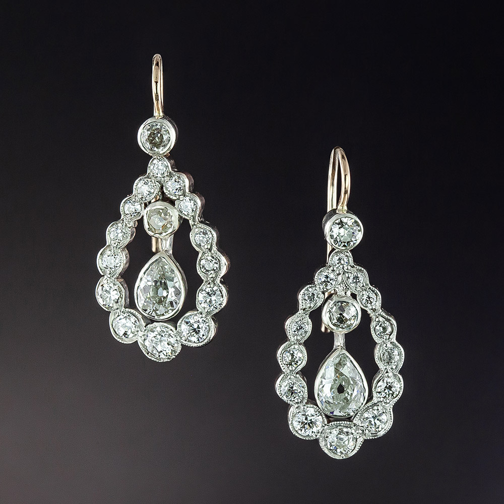 Edwardian Pear Shape Diamond Earrings