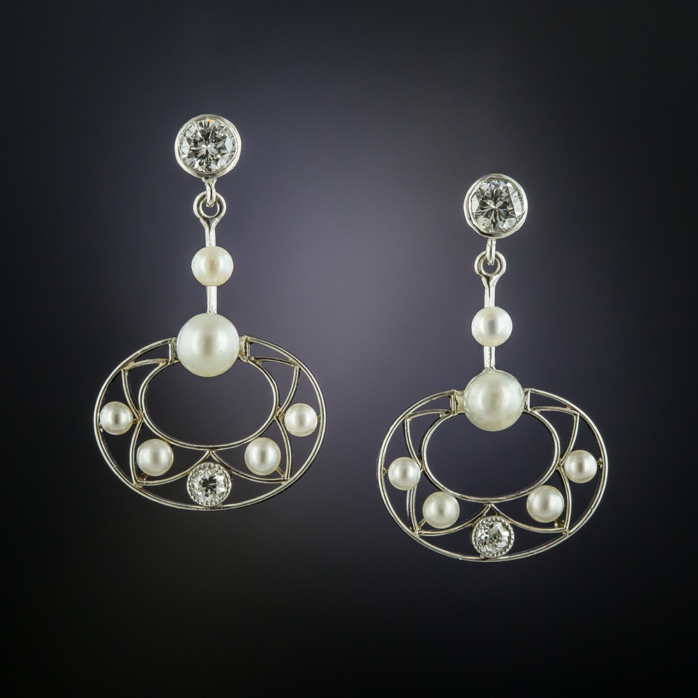 Edwardian Pearl and Diamond Earrings