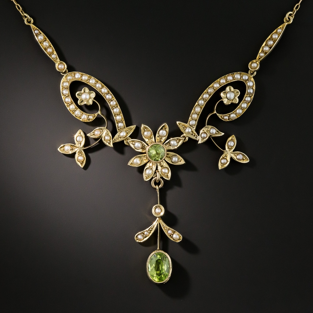 Edwardian Peridot and Seed Pearl Necklace