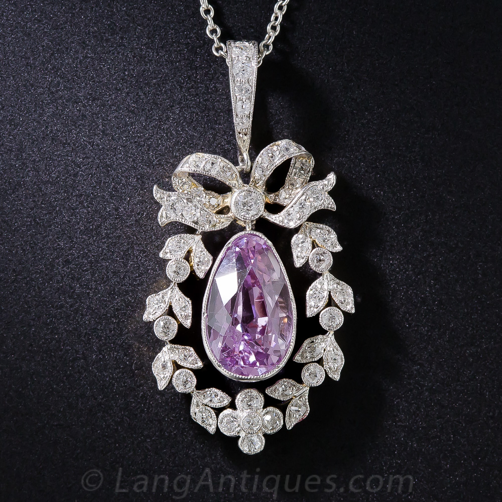 Edwardian Pink Sapphire, Platinum and Diamond Necklace