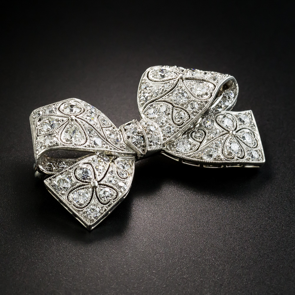 Edwardian Platinum and Diamond Bow Brooch