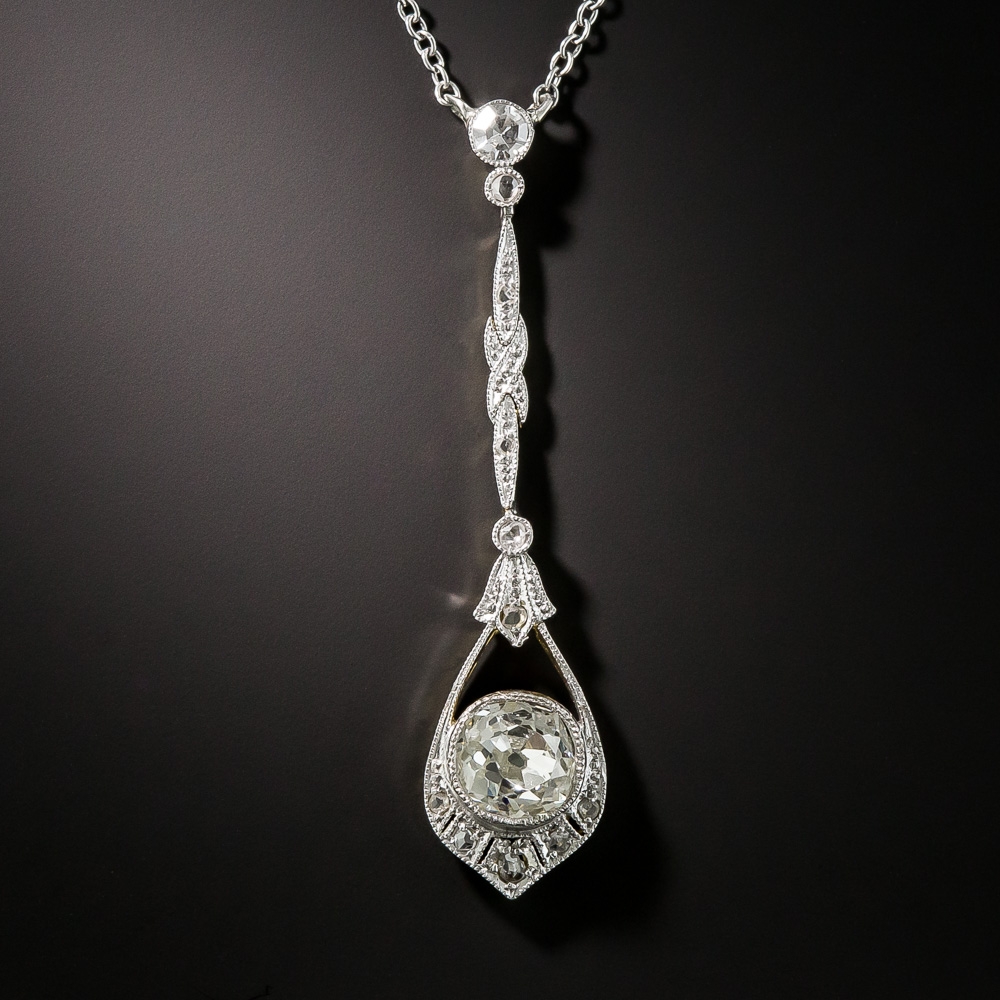 Edwardian Platinum on Gold Diamond Lavaliere