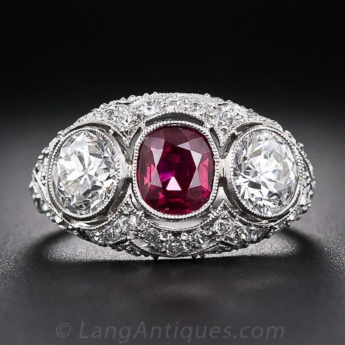 Edwardian Platinum Ruby and Diamond Ring