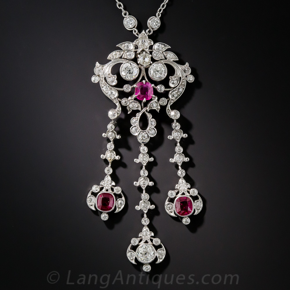 Edwardian Ruby and Diamond Drop Necklace