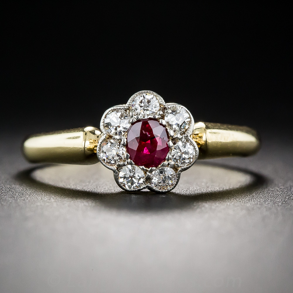 Edwardian Ruby and Diamond Flower Ring