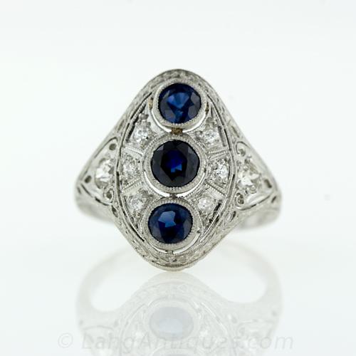 Edwardian Sapphire and Diamond Dinner Ring