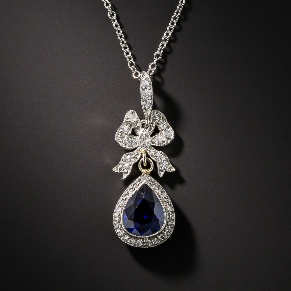 Edwardian Sapphire and Diamond Drop Pendant