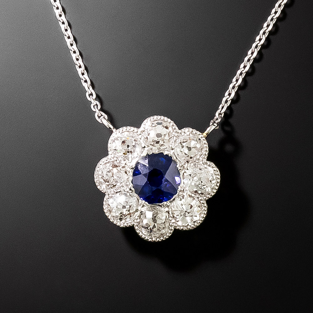 Edwardian Sapphire and Diamond Flower Pendant