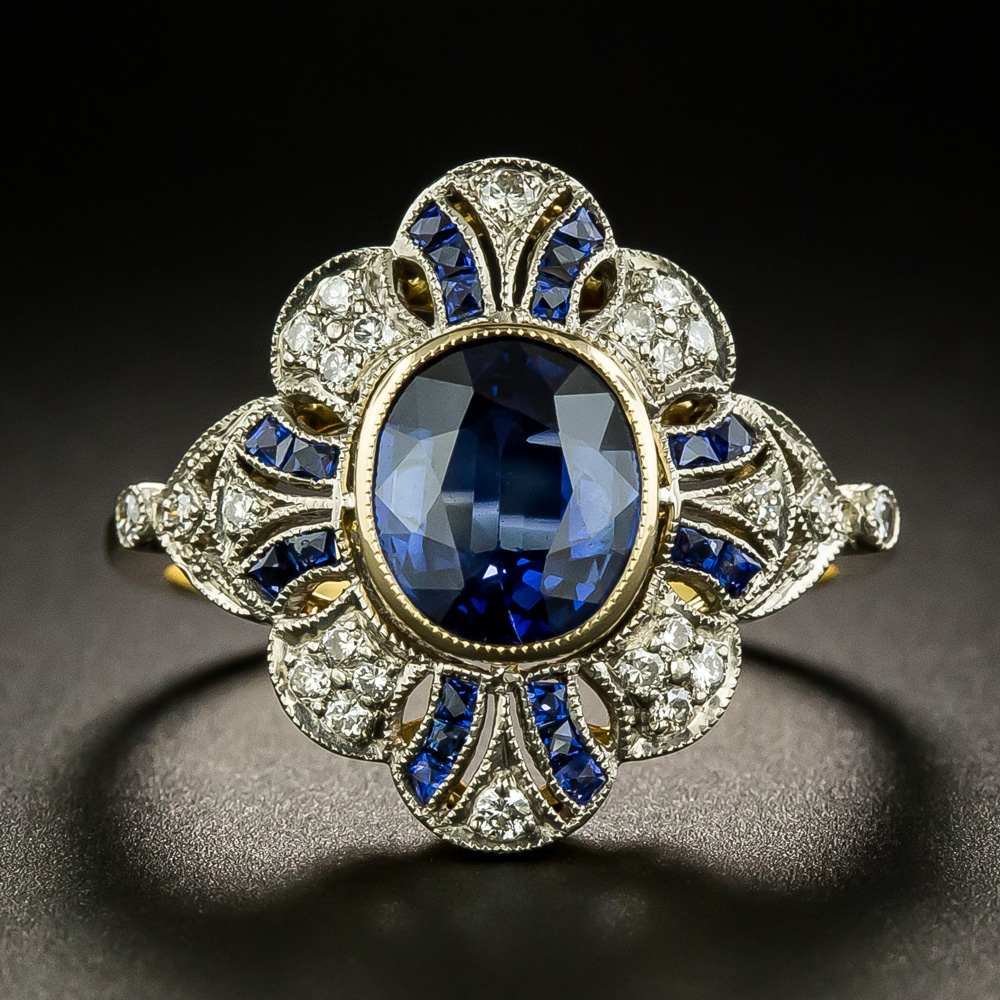 Edwardian Style 1.50 Carat No-Heat Sapphire and Diamond Ring