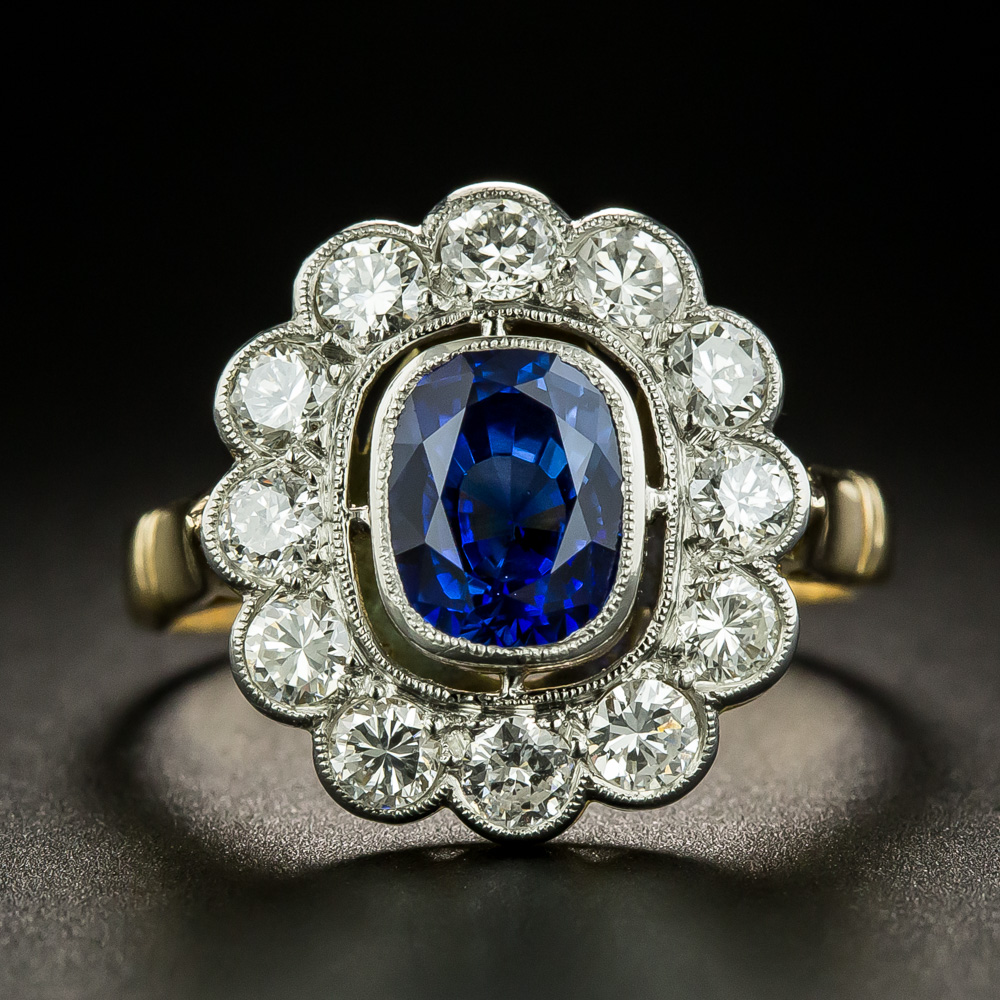 Edwardian Style 2.00 Carat Sapphire and Diamond Halo Ring
