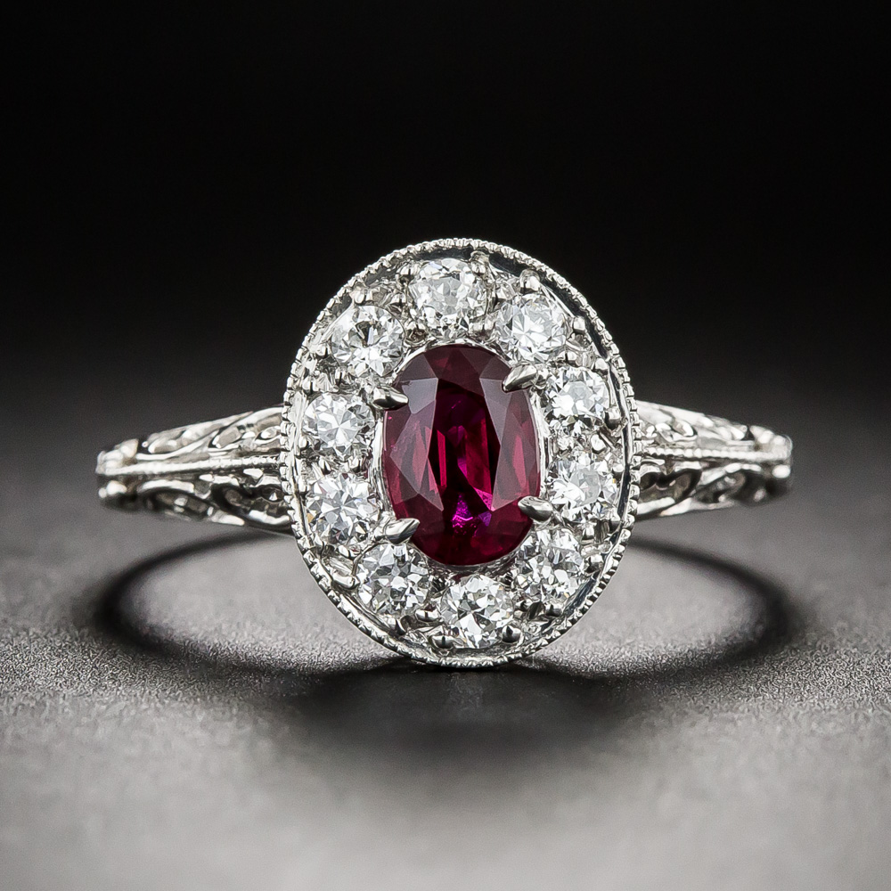 Edwardian Style .61 Carat Ruby and Diamond Halo Ring