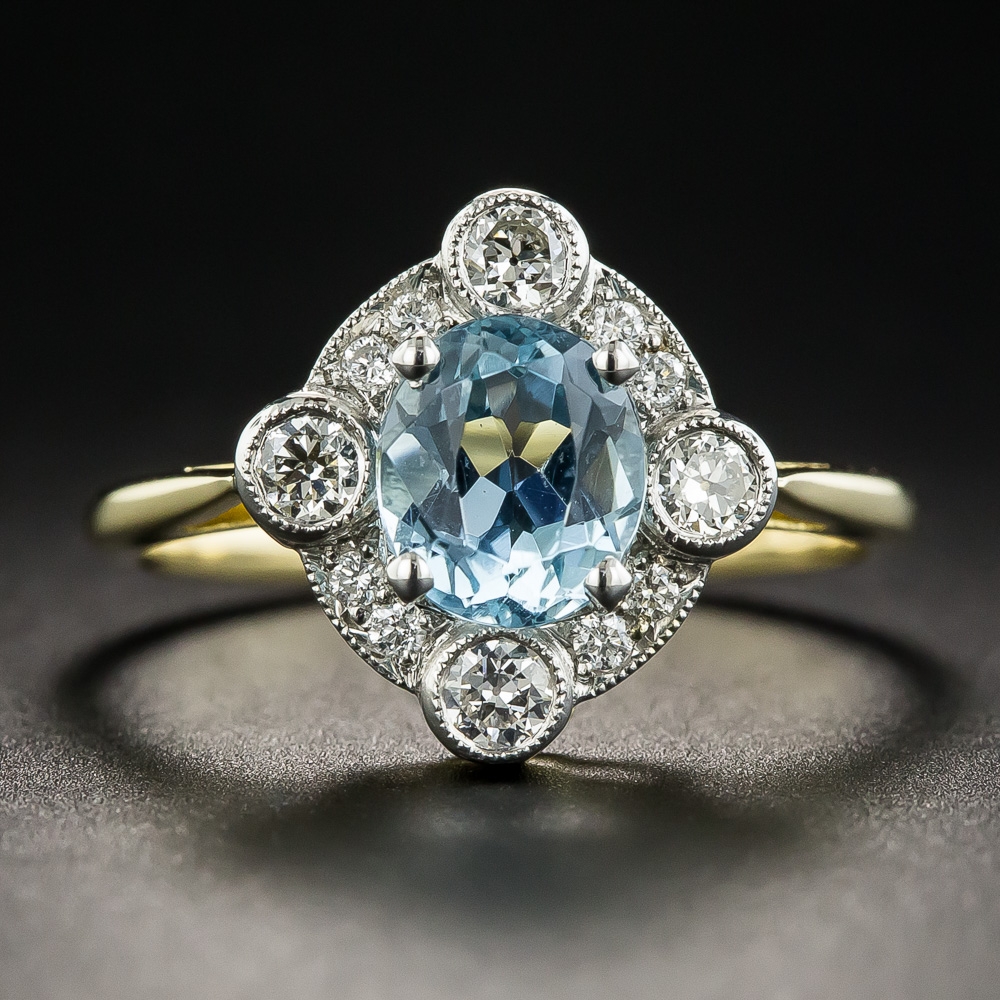 Edwardian-Style Aquamarine and Diamond Ring