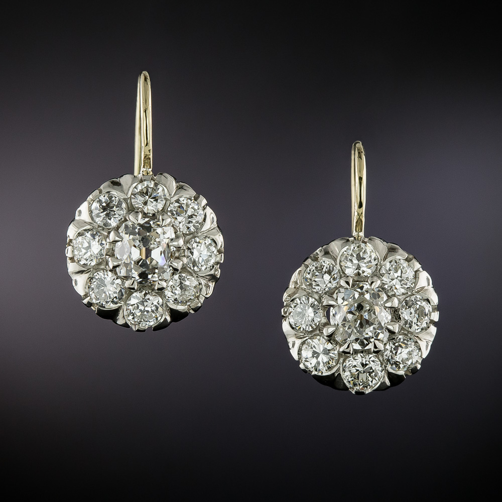 Edwardian-Style Diamond Cluster Earrings - Antique & Vintage Earrings ...