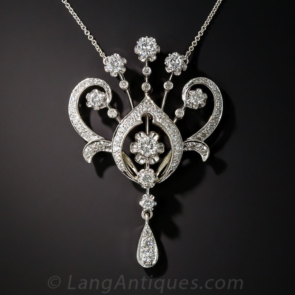 Edwardian Style Diamond Pendant Necklace