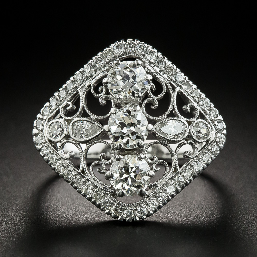 Edwardian Style Diamond Scroll Motif Dinner Ring