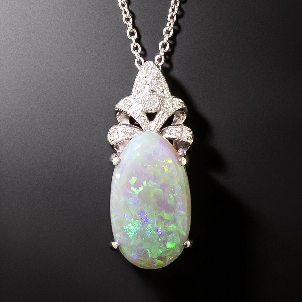 Edwardian Style Opal and Diamond Pendant
