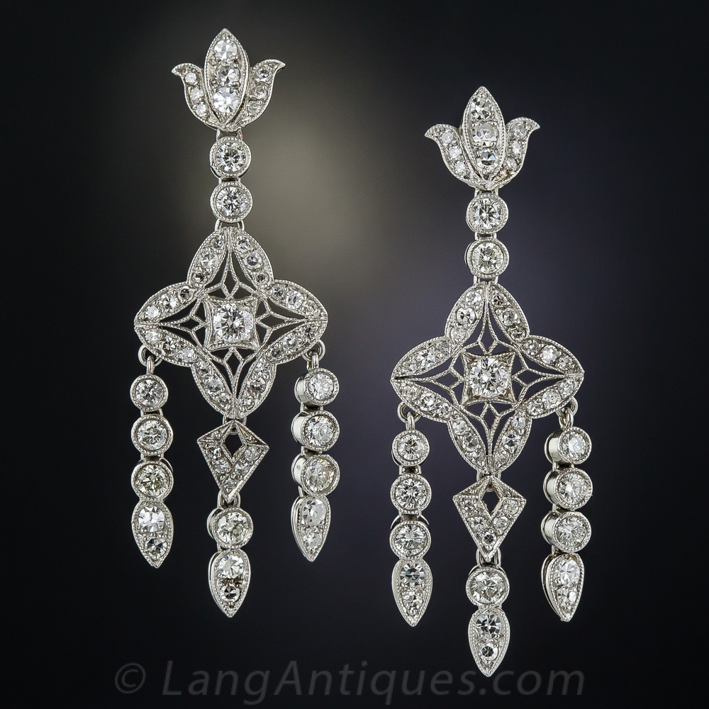 Edwardian Style Platinum Diamond Chandelier Earrings