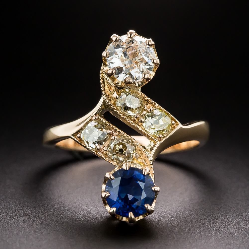 Toi et Moi Diamond and Sapphire Engagement Ring
