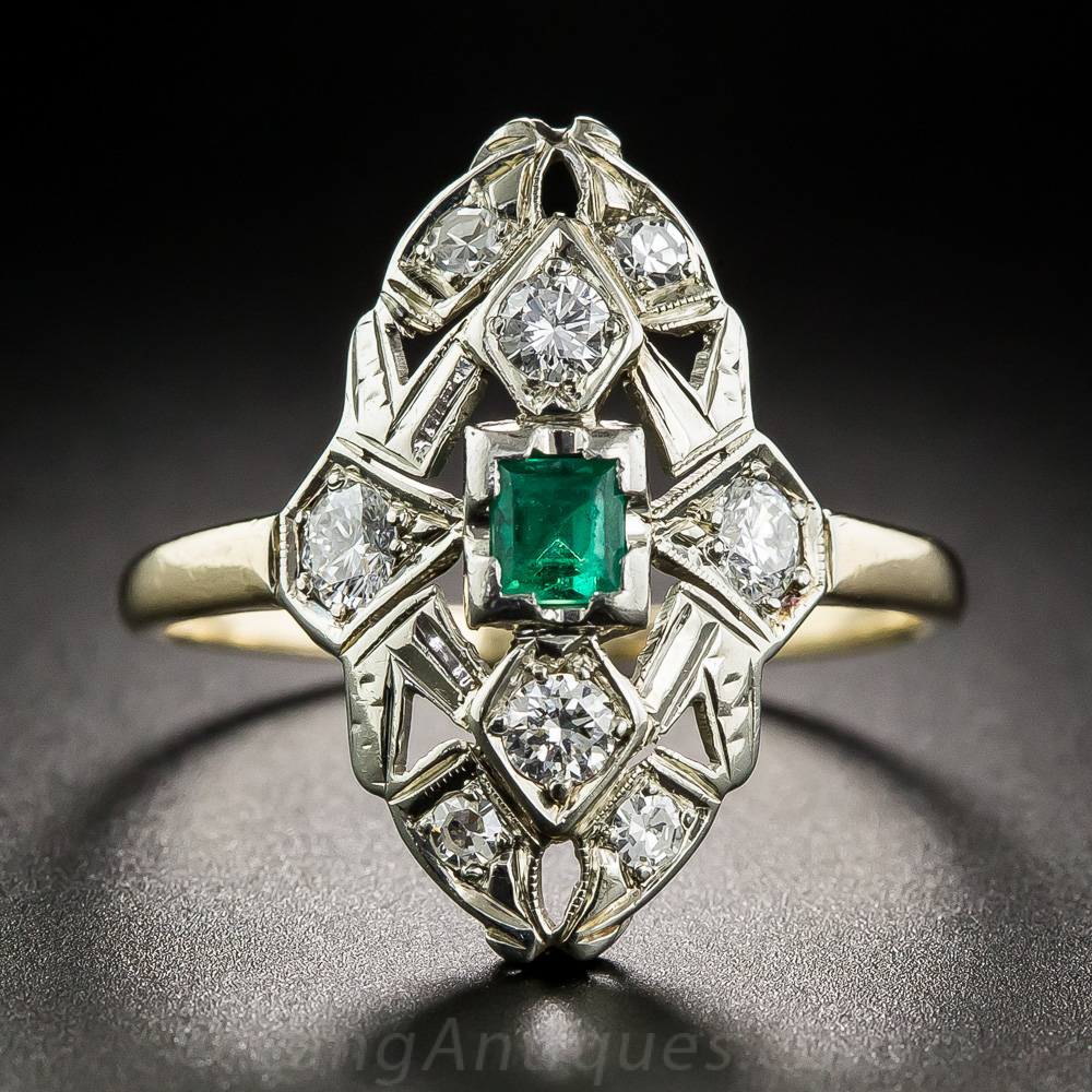 Emerald and Diamond Art Deco Dinner Ring