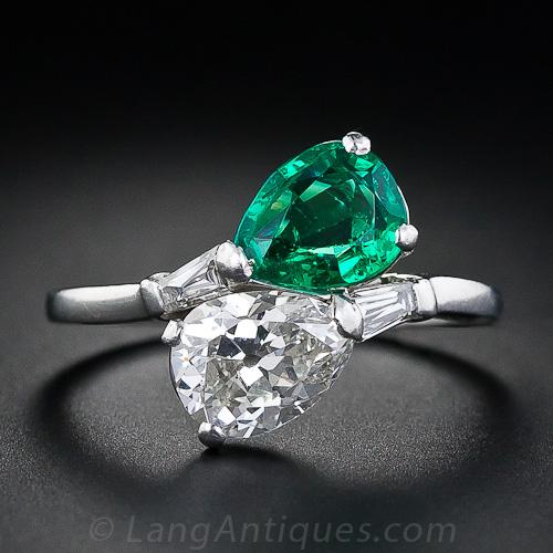 Emerald and Diamond Bypass Ring