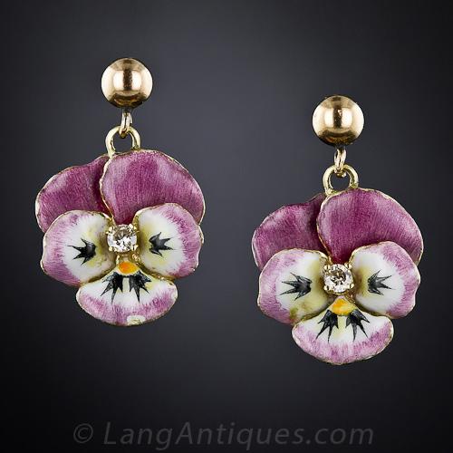 Enameled Pansy Earrings