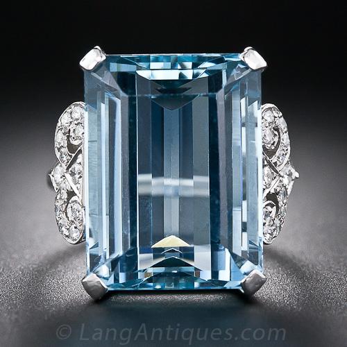 English 18.00 Carat Aquamarine and Diamond Ring